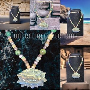 Handmade orange fire opal, African turquoise genuine fresh water pearl necklace